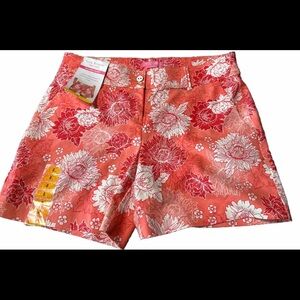 Isaac Mizrahi New York Flat Front Shorts-Orange White Floral--Size 8